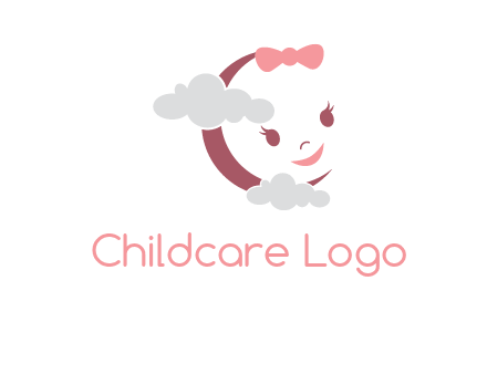 clouds in front of baby face childcare logo